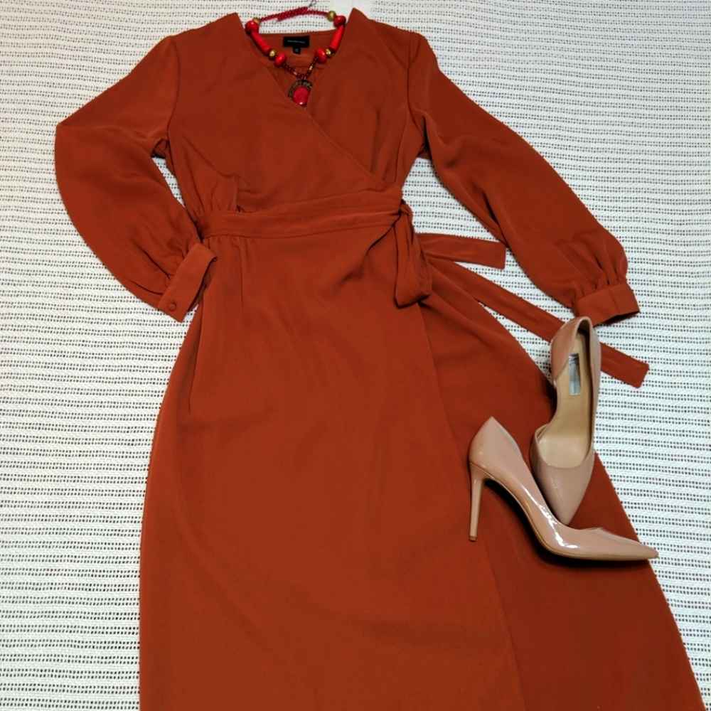 Who What Wear Rust Color Midi Wrap Dress Size XS
